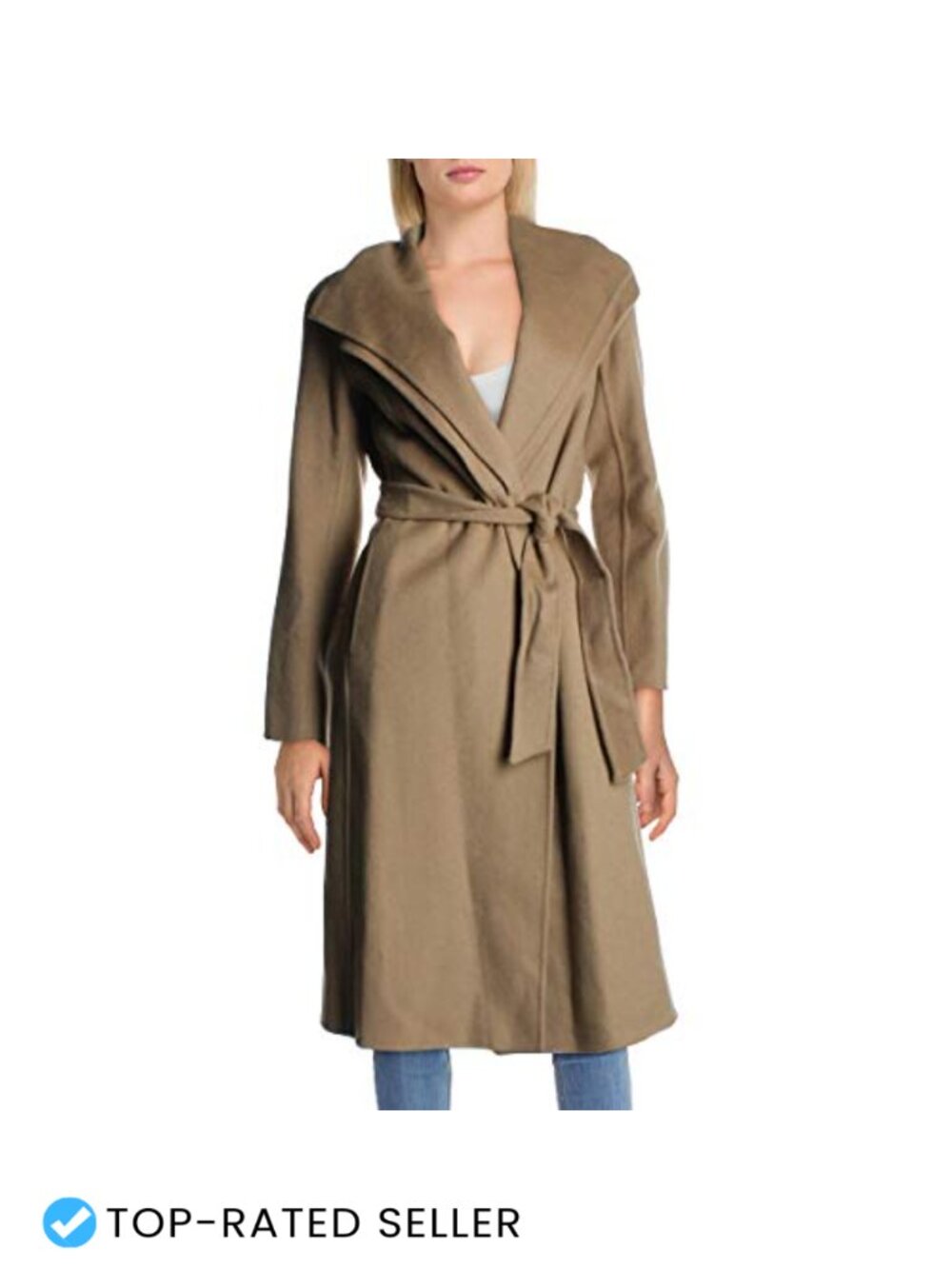 Women's Slim Fit Double-faced Wool Blend Wrap Coat Tie Belt Long